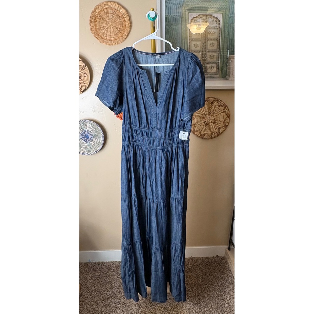 Tommy Hilfiger Blue Chambray Smocked Maxi Dress